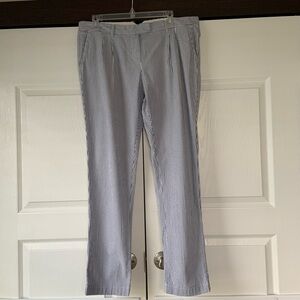 Lands End 12 Petite Low Rise Slim Leg Blue & White Seersucker Cotton Pants
